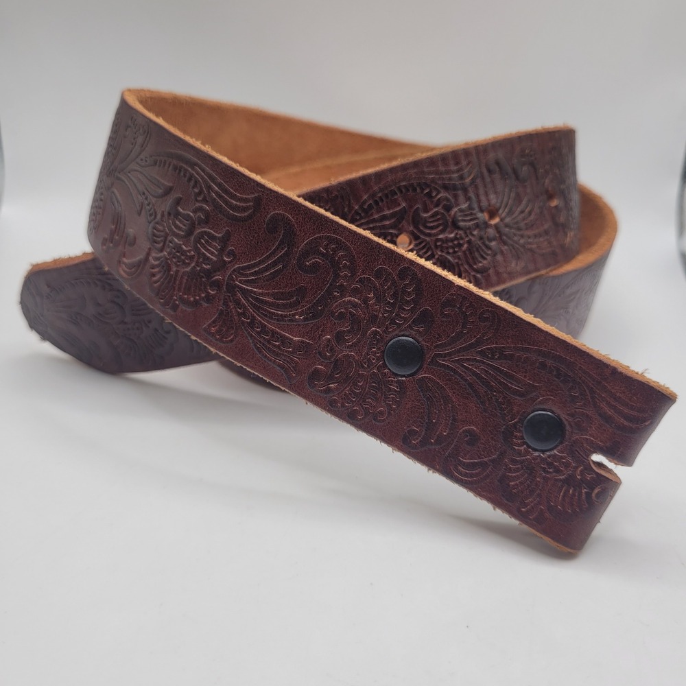 Brown Leather Belt 34 Floral Tooled Western Cowboy Artisan Rustic Rodeo
